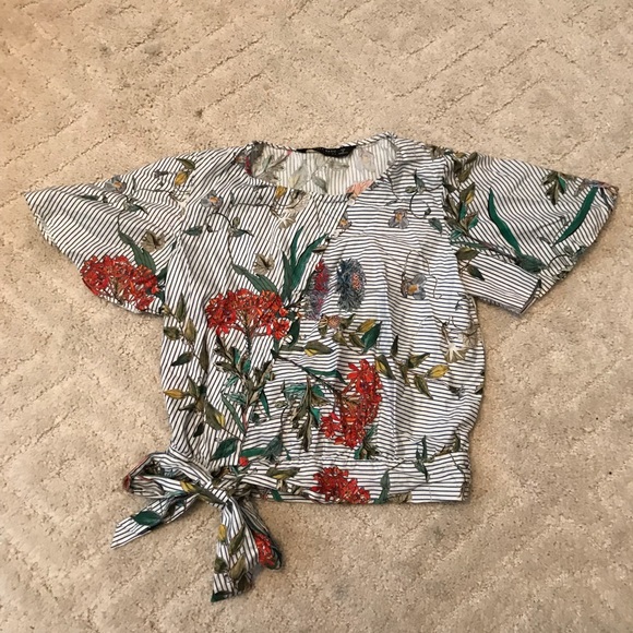 Zara Tops - Zara Floral/Striped Blouse